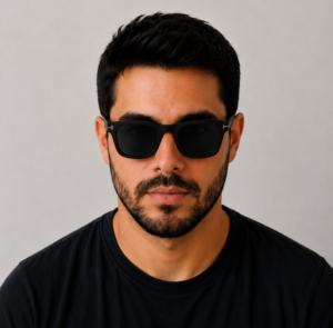 Óculos de Sol Quadrado em Poliuretano Preto Fosco