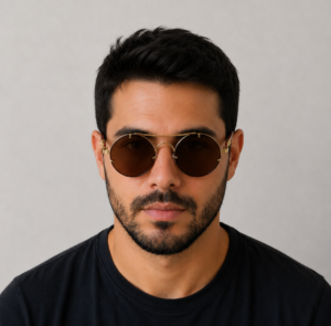 Óculos de Sol Redondos com Ponte Dupla – Estilo Retrô e Sofisticação Moderna