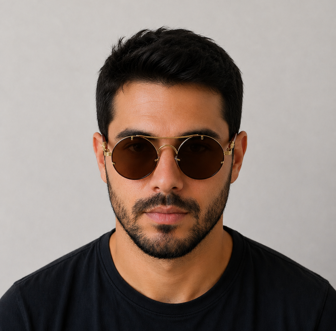 Óculos de Sol Redondos com Ponte Dupla – Estilo Retrô e Sofisticação Moderna
